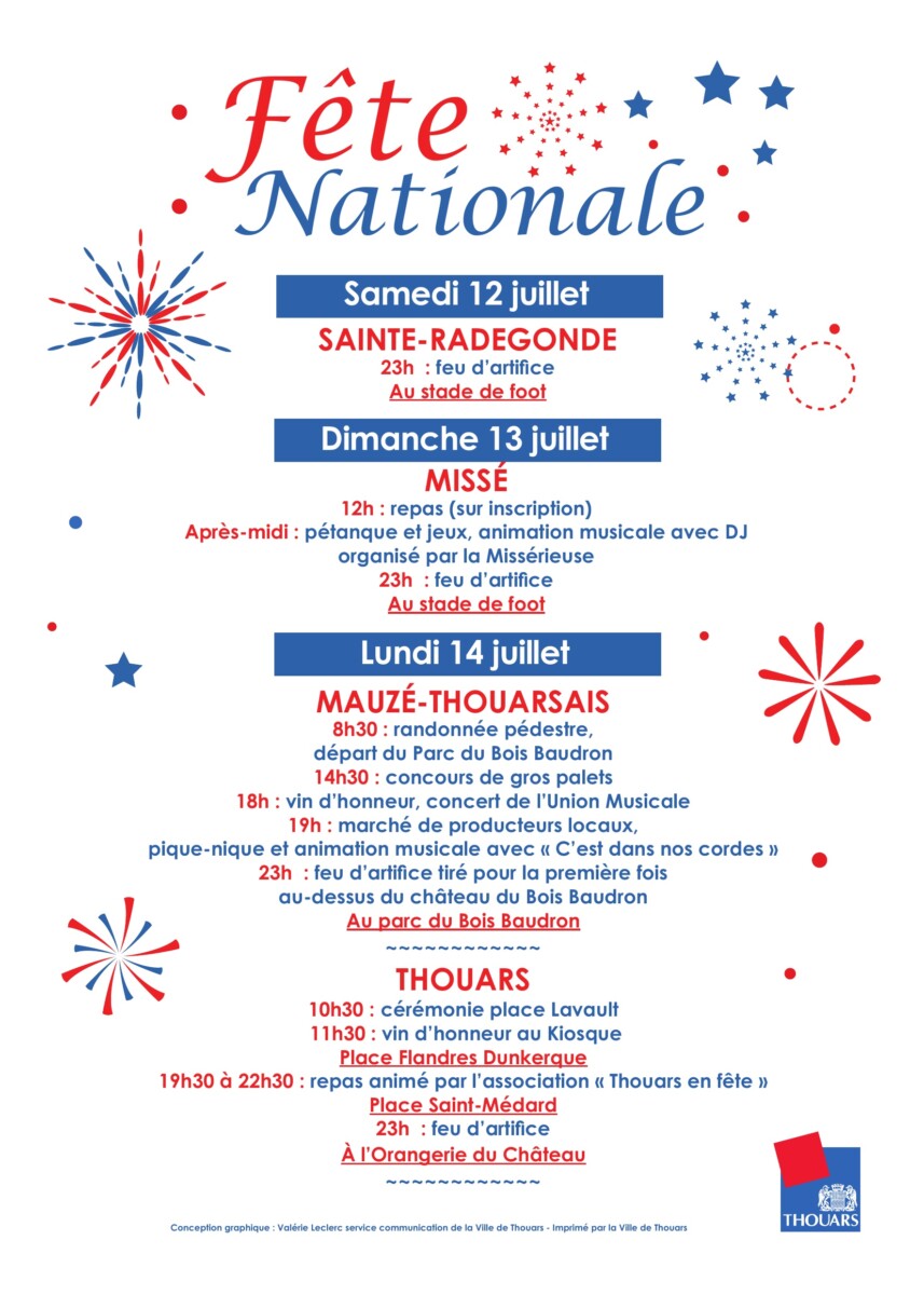 Programme du 14 Juillet à Thouars et ses communes déléguées