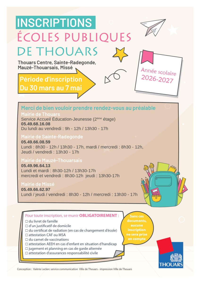 Inscriptions scolaires 2026-2027 : pensez à prendre rendez-vous